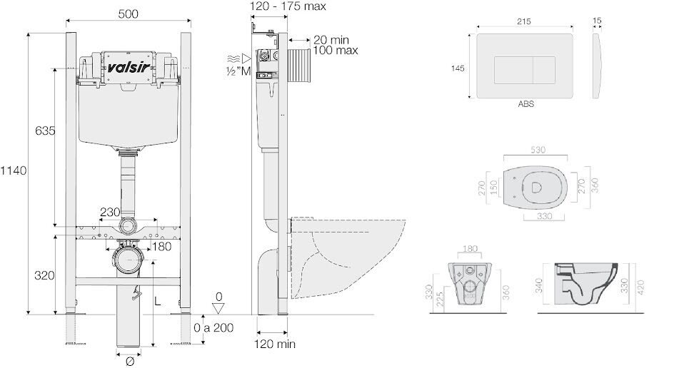 KIT VSBM 7212 Slim P1 Комплект инсталляции 4 в 1 инст. WINNER S BLOCK  VS0853202, унитаз EDEN 7212 с крышкой 7220, клавиша P1, ABS,черный матовый, VALSIR