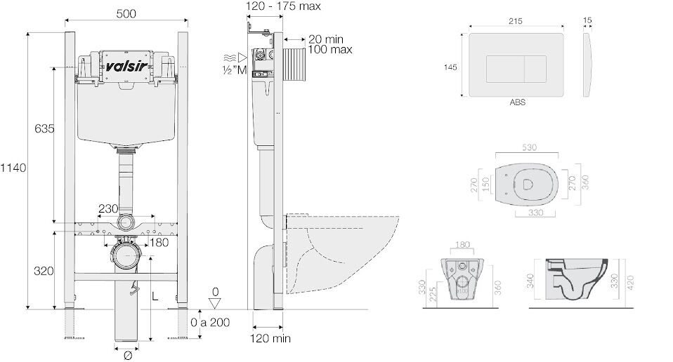 KIT VSCR 7212 Slim P1 Комплект инсталляции 4 в 1 инст. WINNER S BLOCK  VS0853202, унитаз EDEN 7212 с крышкой 7220, клавиша P1, ABS,хром, VALSIR