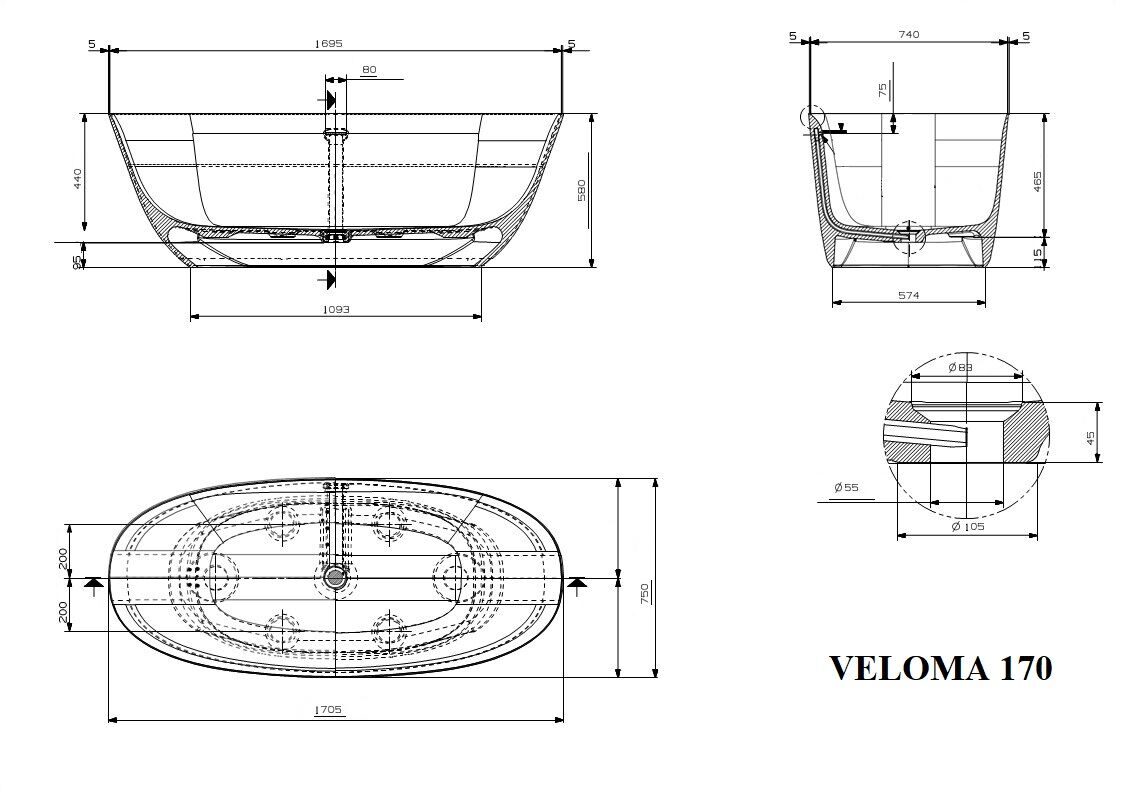Ванна PLUMBERIA SELECTION Veloma 170BO